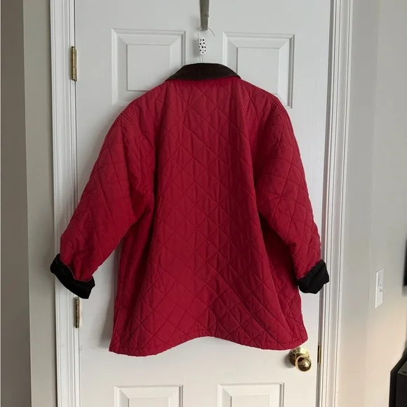 Vintage L.L. Bean Women's Quilted Red barn Jacket with Suede Brown Collar - Picture 9 of 11